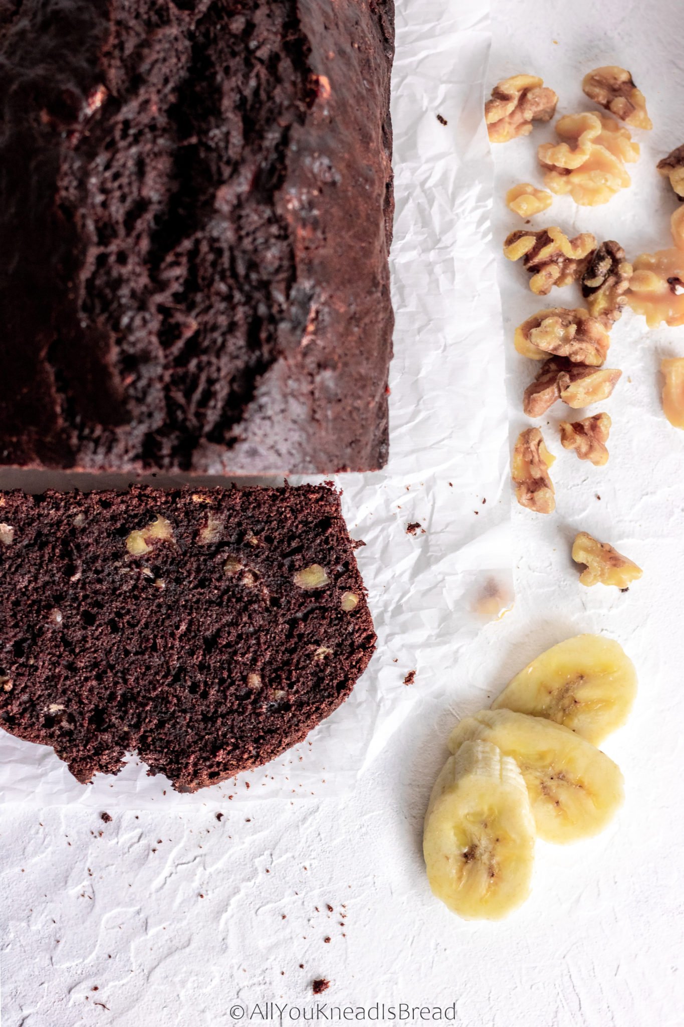 sourdough chocolate banana bread with walnuts