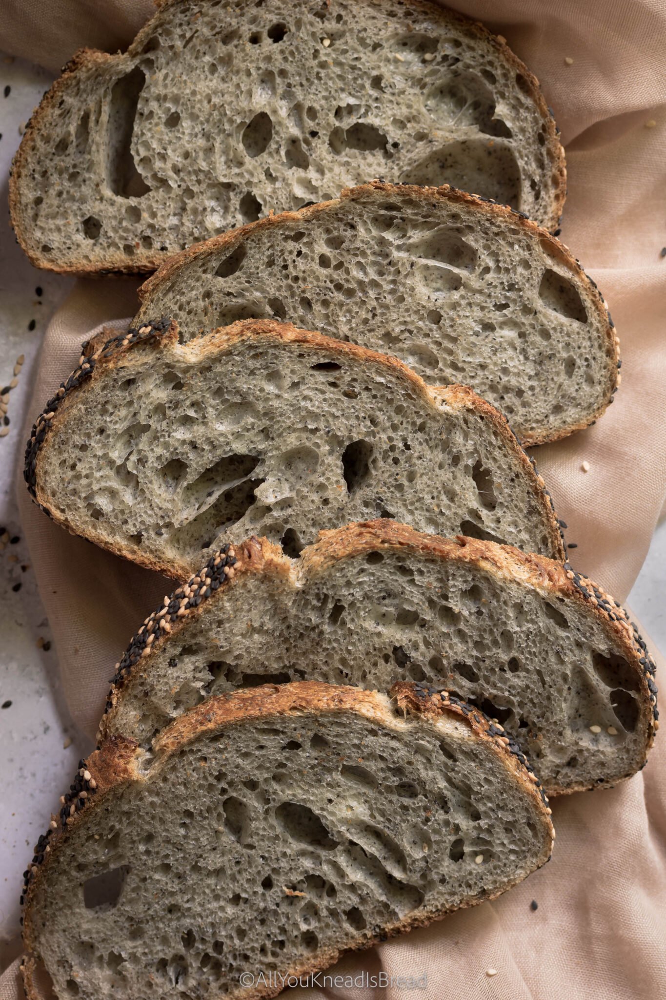 black sesame bread slices