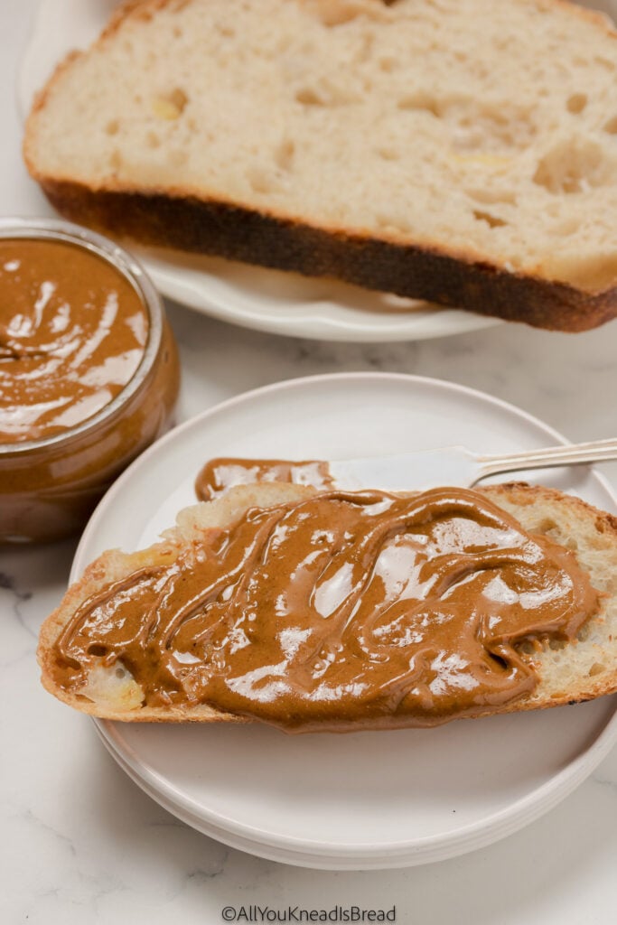 apple sourdough bread tiast with homemade almond butter